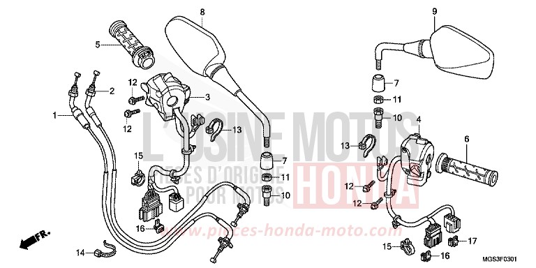 POIGNEE/COMMUTATEUR/CABLE (NC700XD) for NC700X Dual Cluth ABS DARKNESS BLACK METALLIC (NH463) from 2013